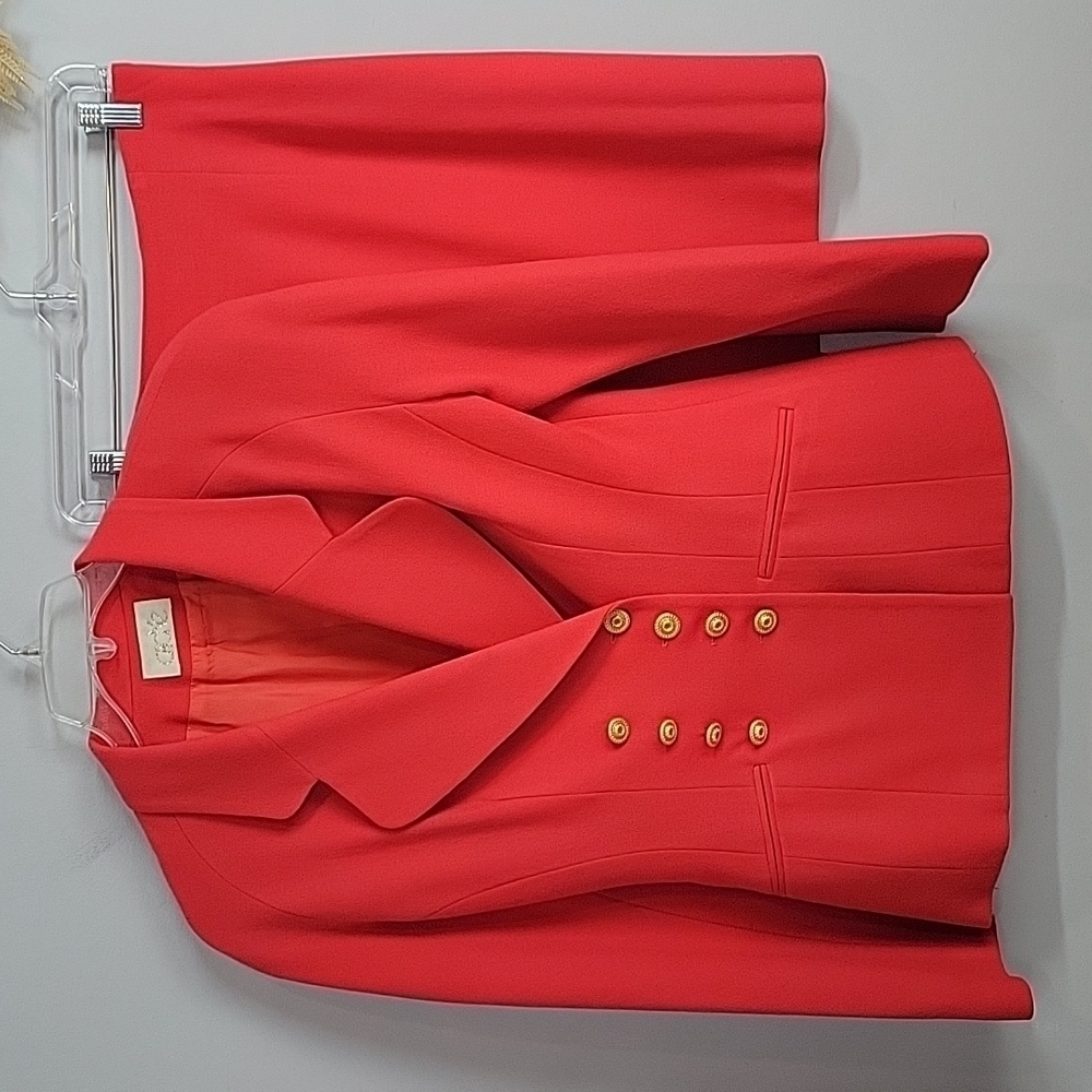 Vintage CACHE Coral skirt suit gold buttons